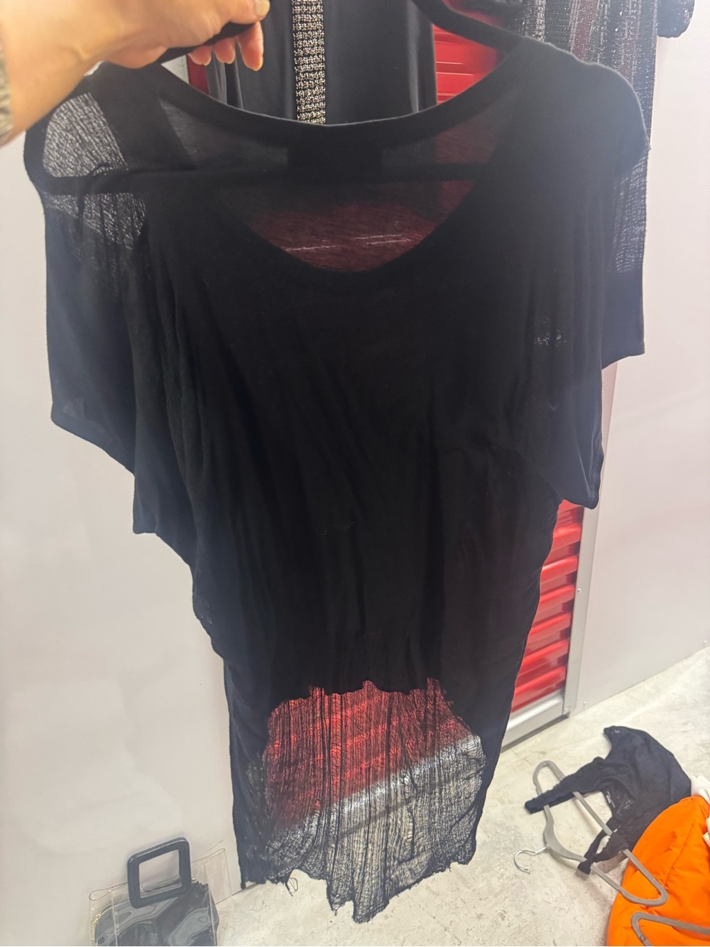 Women's Black Sheer Mid-Back Short Sleeve Top